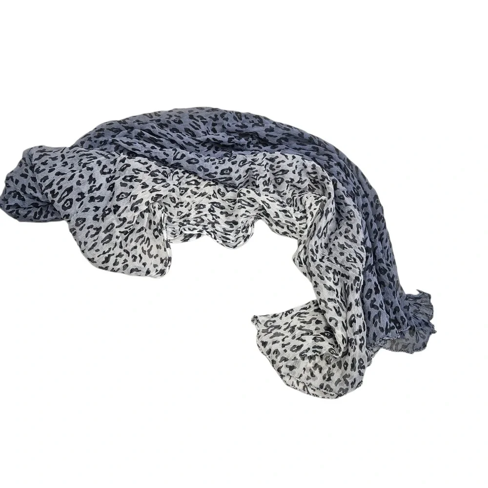 Leopard Print Scarf Gray White Lightweight Ombre Gradient‎ Sheer Preppy Women